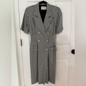 Vintage Santa Fe by Anita Kantor Houndstooth Dress with Gold Buttons Size 6
